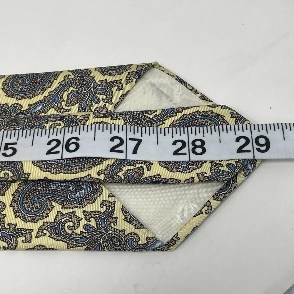 The Custom Shop Tie Handmade Silk‎ USA Yellow Blue Paisley VTG 3 5/8x58